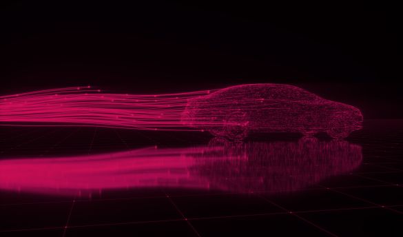 Rote 3D Illustration eines Autos auf schwarzem Hintergrund