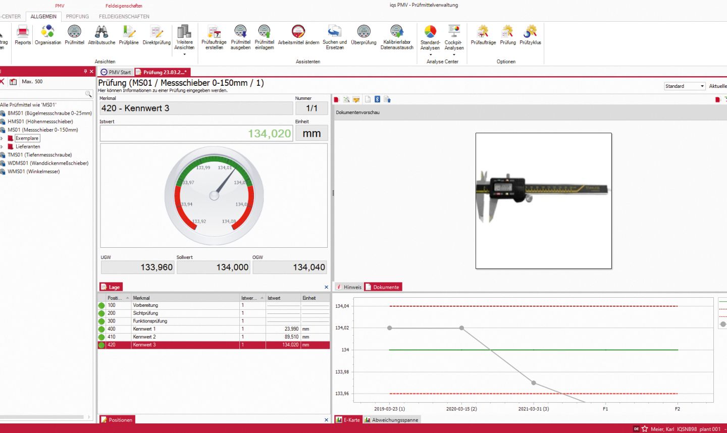 Kalibrierung Prüfmittel in der PeakAvenue Prüfmittelverwaltung