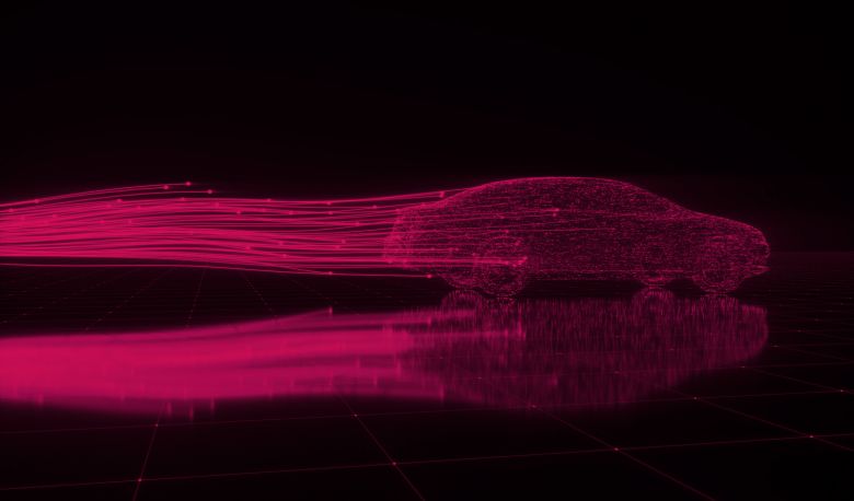 Rote 3D Illustration eines Autos auf schwarzem Hintergrund