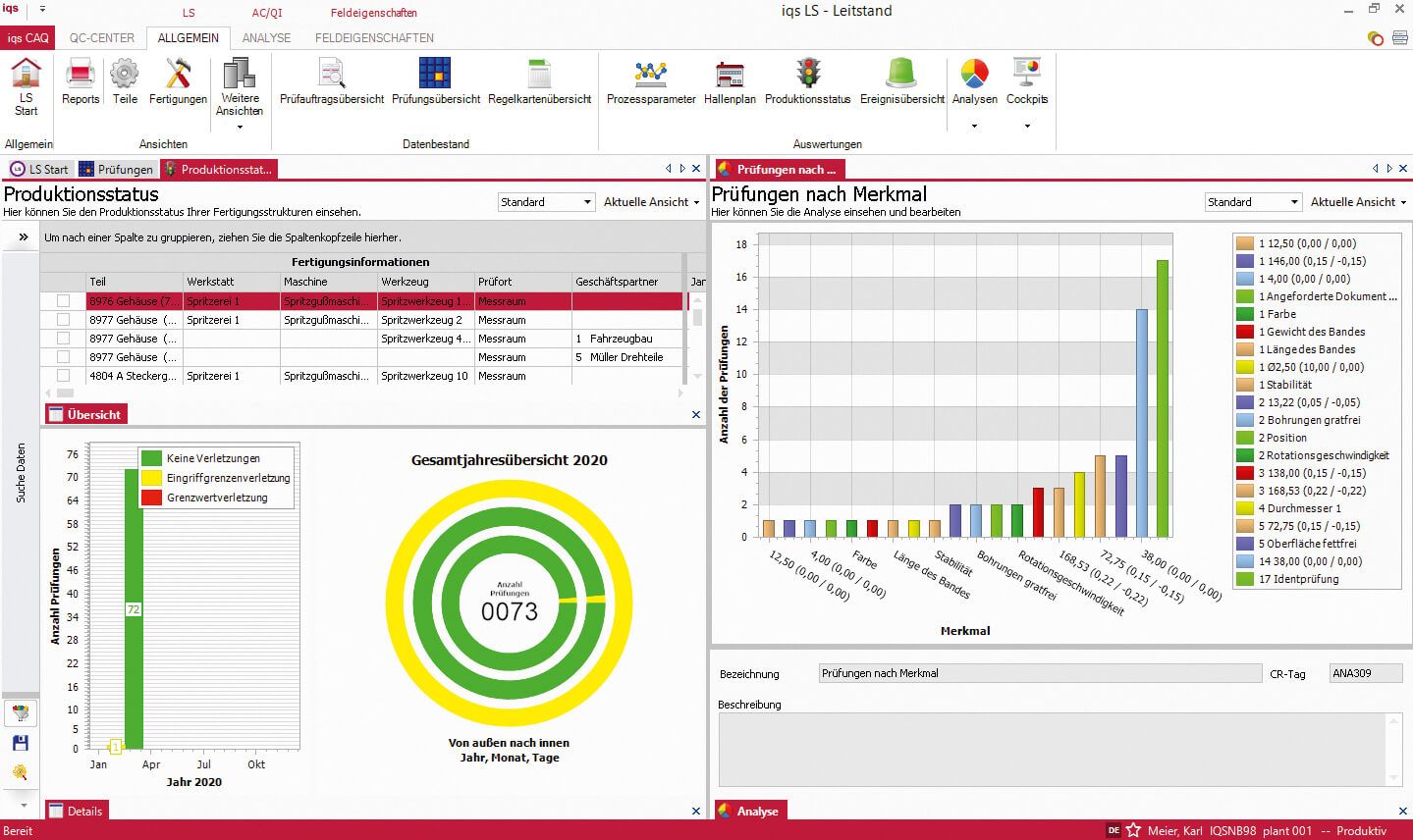 Softwarescreen grafische Darstellung Produktionsstatus