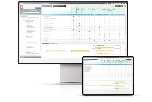 Bildschirm und Tablet mit geöffnetem e1ns-Software Screen