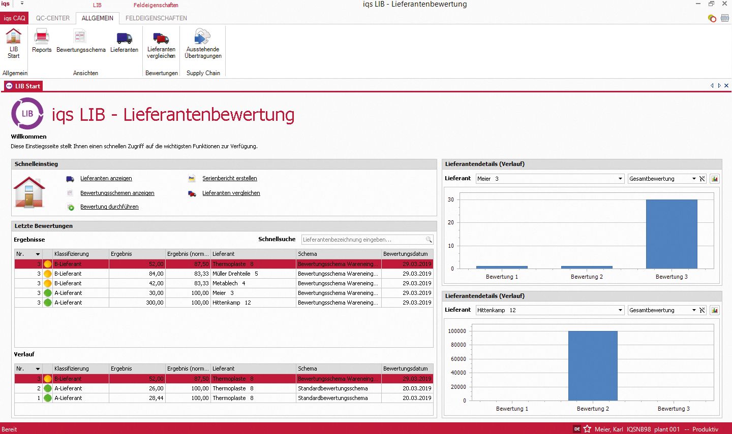 Softwarescreen Bewertungsvergleich im PeakAvenue Lieferantenmanagement