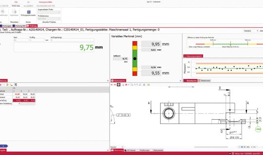Softwarescreen PeakAvenue Pruefdatenerfassung mit CAD-Zeichnung