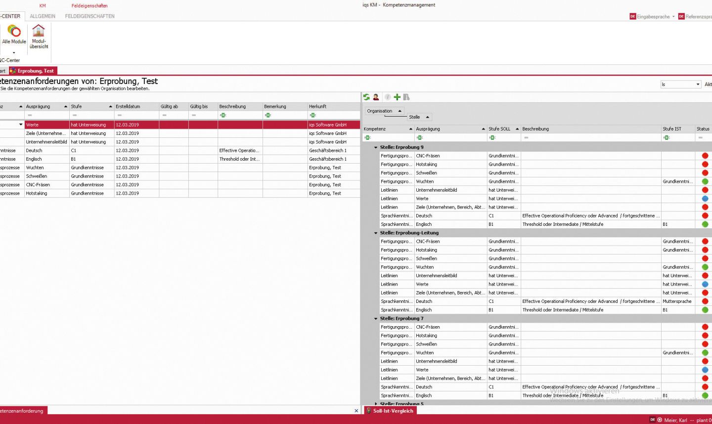 Softwarescreen Bearbeitung von Kompetenzen im PeakAvenue Kompetenzmanagement
