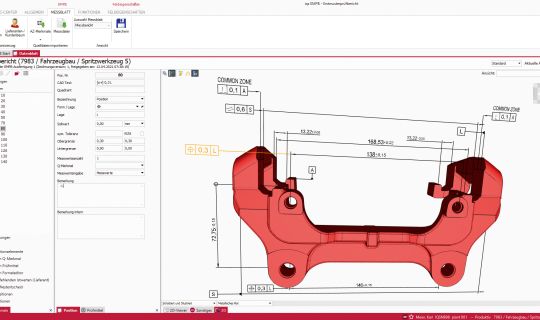 Softwarescreen eines Messberichts mit 3D-PDF