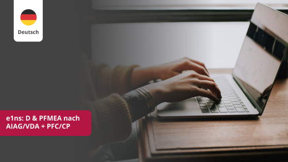 Person arbeitet an einem Laptop – Webinar zu e1ns: Design- und Prozess-FMEA nach AIAG/VDA-Standard inklusive PFC/CP (auf Deutsch)