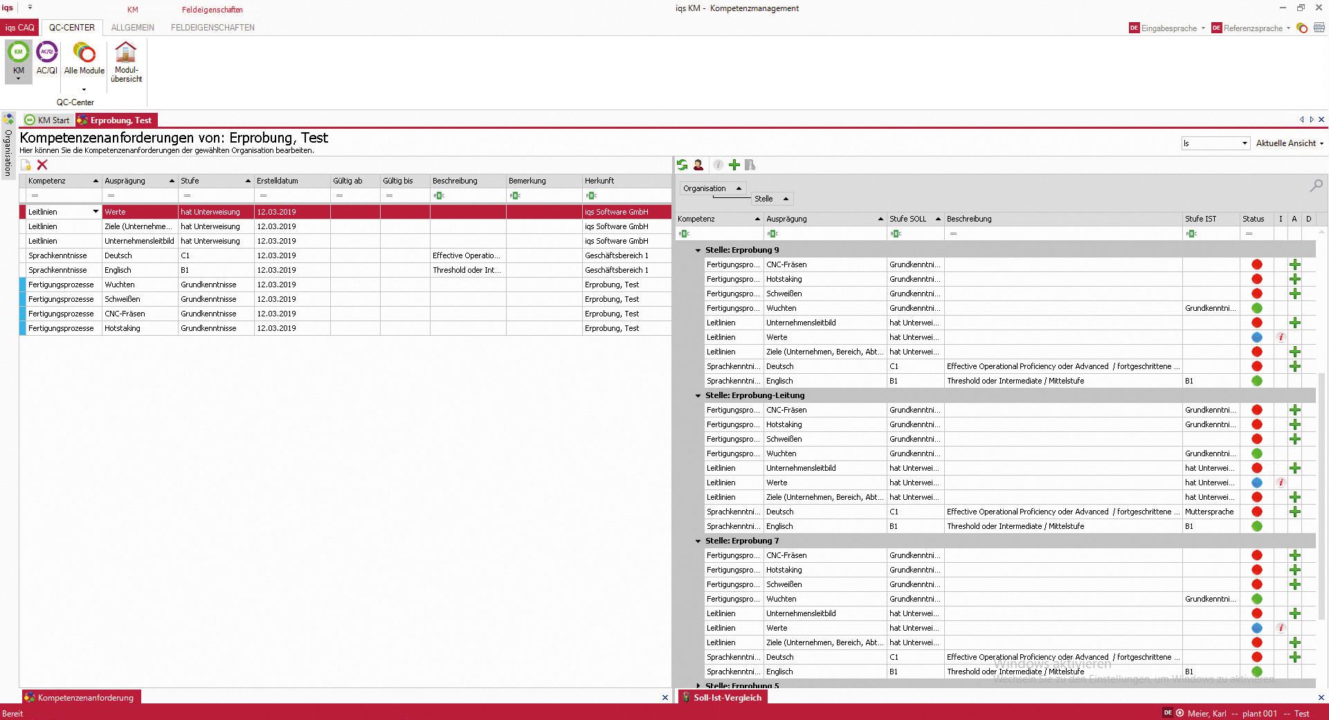 Softwarescreen Bearbeitung von Kompetenzen im PeakAvenue Kompetenzmanagement