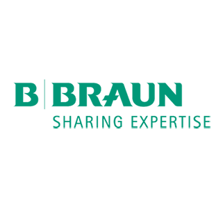 B. Braun-Logo mit grünem Schriftzug.
