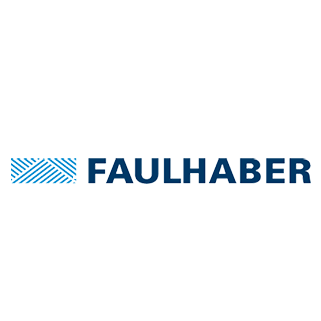Firmenlogo von Faulhaber mit Schriftzug in Blau.