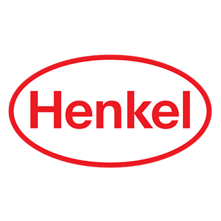 Henkel-Logo mit rotem Schriftzug in einer Ellipse.