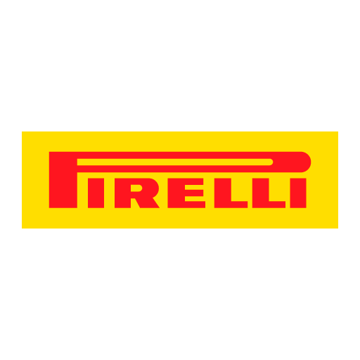 Pirelli-Logo mit langgezogenem P im roten Schriftzug.