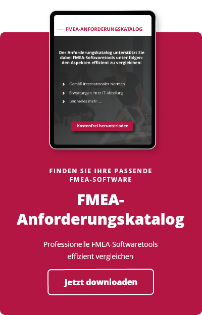 Tablett, auf dem die Vorteile des FMEA Anforderungskatalogs aufgeführt sind